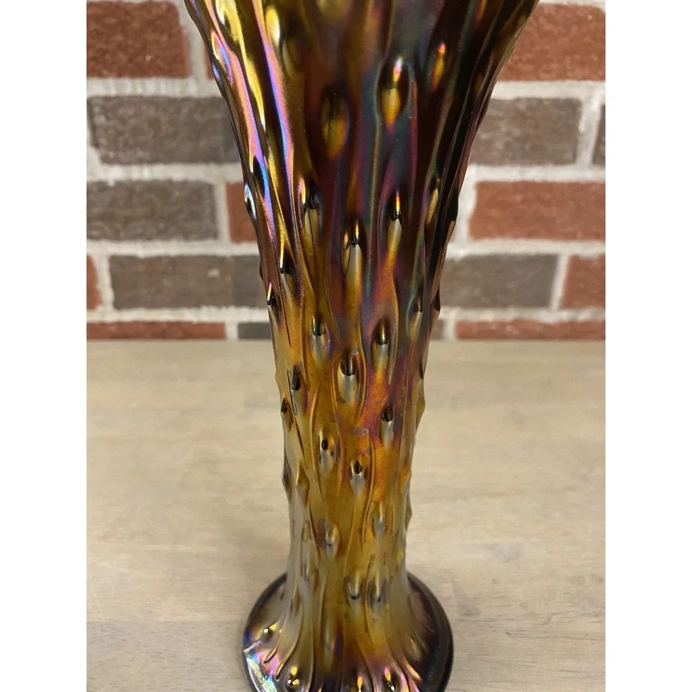 Vintage Northwood‎ Tree Trunk Amethyst Carnival Glass Vase 10.5 Inches